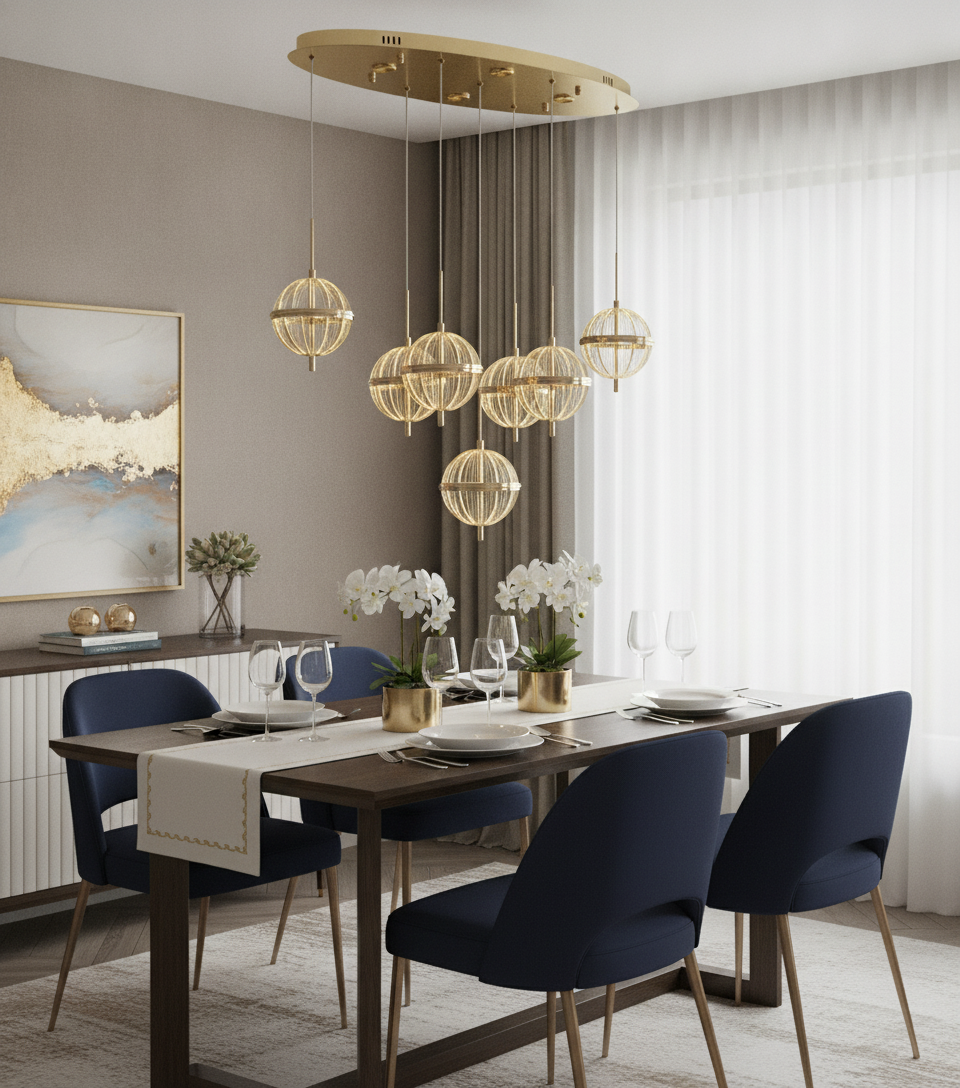 Liorenne 7Li Gold Yemek Masası Avizesi