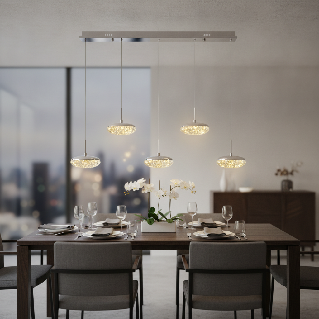 Avenelle 5'li Yemek Masası Avizesi Krom