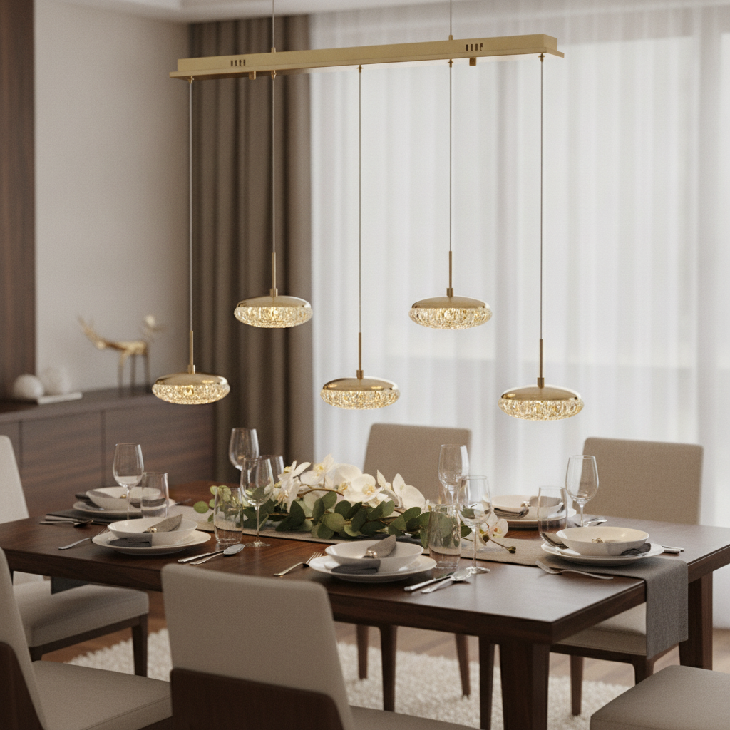 Avenelle 5'li Yemek Masası Avizesi Gold