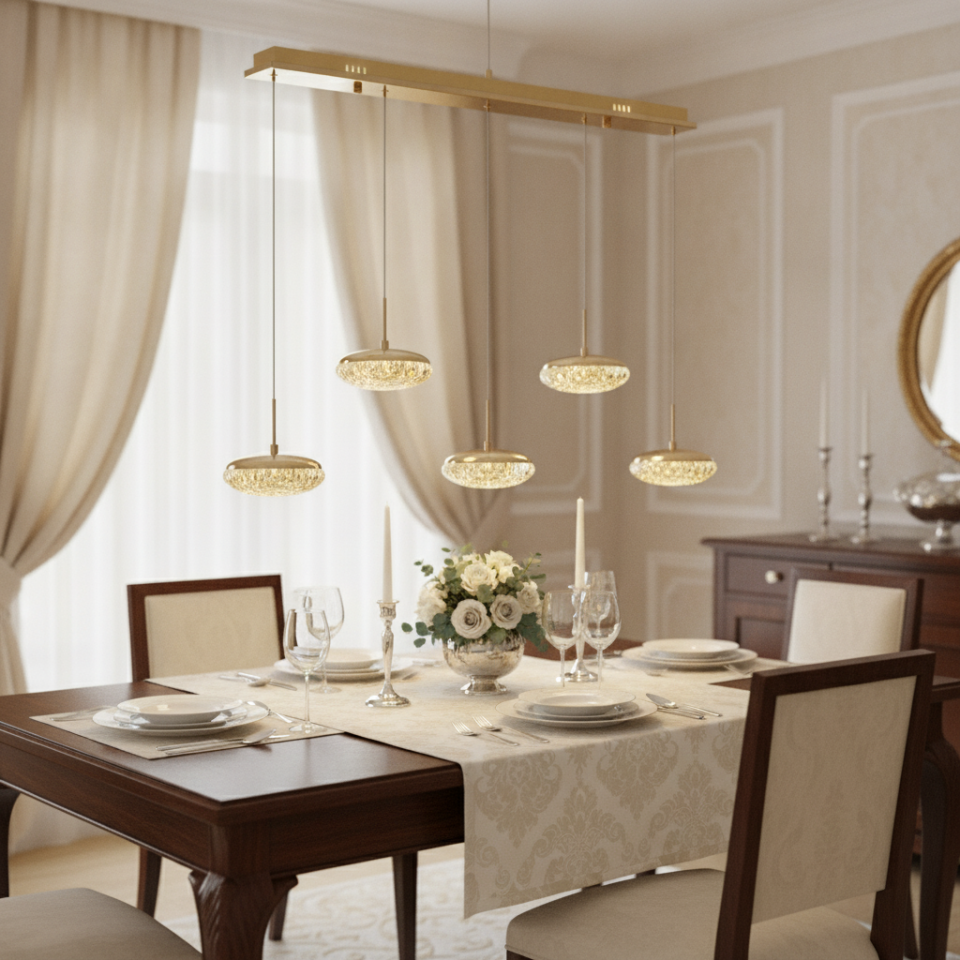 Avenelle 8'li Yemek Masası Avizesi Gold