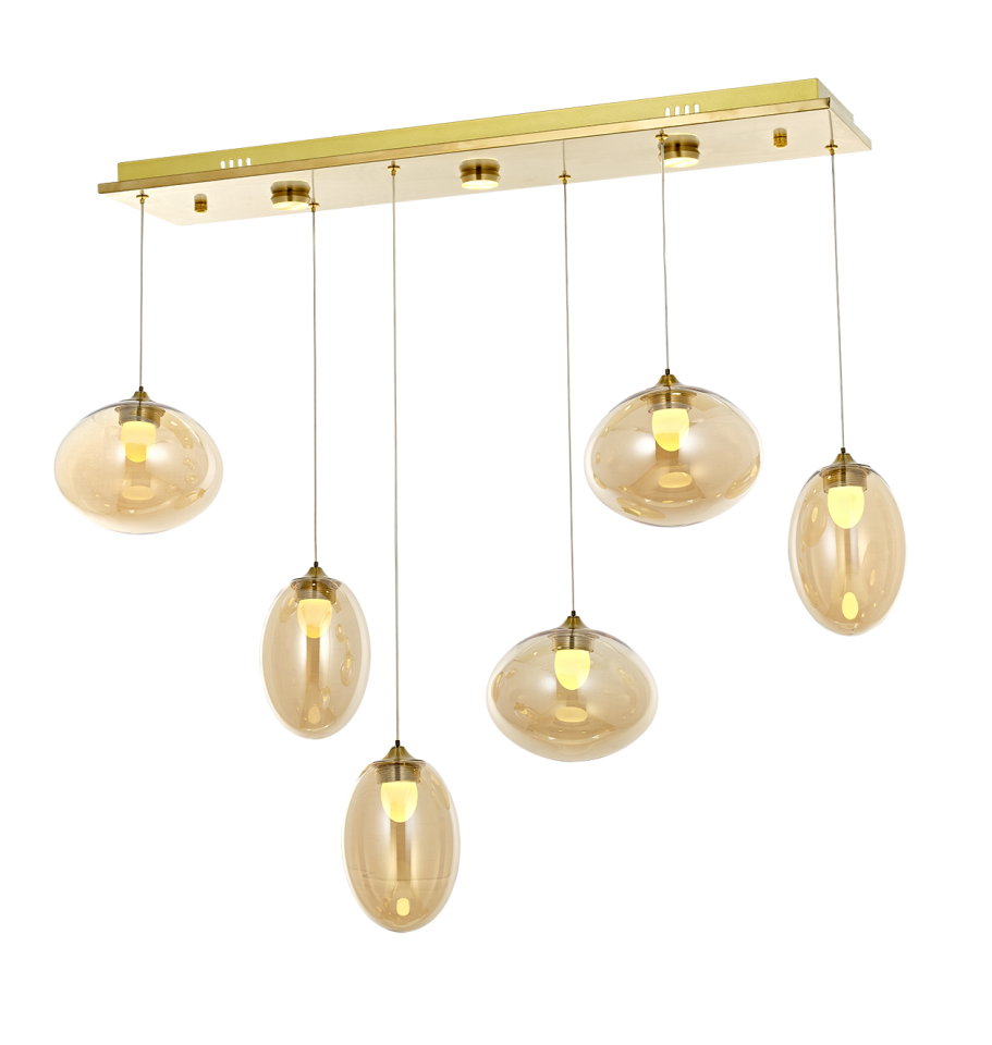 Harmonia 6'li Yemek Masası Avizesi Amber