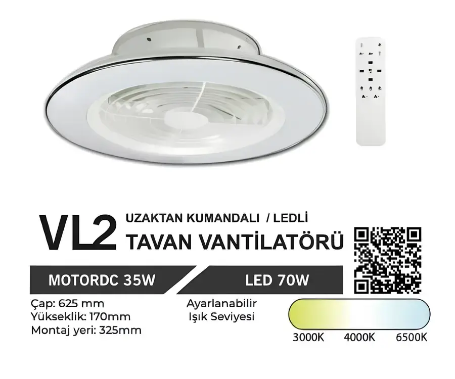 Orbus Vl2 Uzaktan Kumandalı Tavan Vantilatörü
