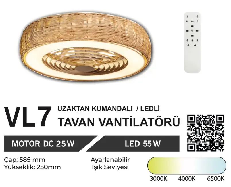 Orbus Vl7 Uzaktan Kumandalı Tavan Vantilatörü