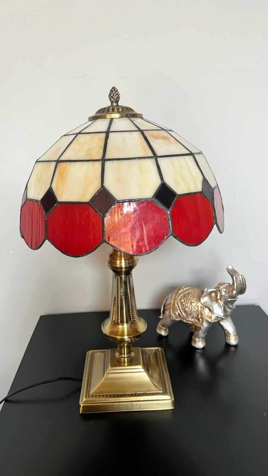 Vitray Abajur Masa Lambası Eskitme Ayak 30Cm (12'') - Kırmızı