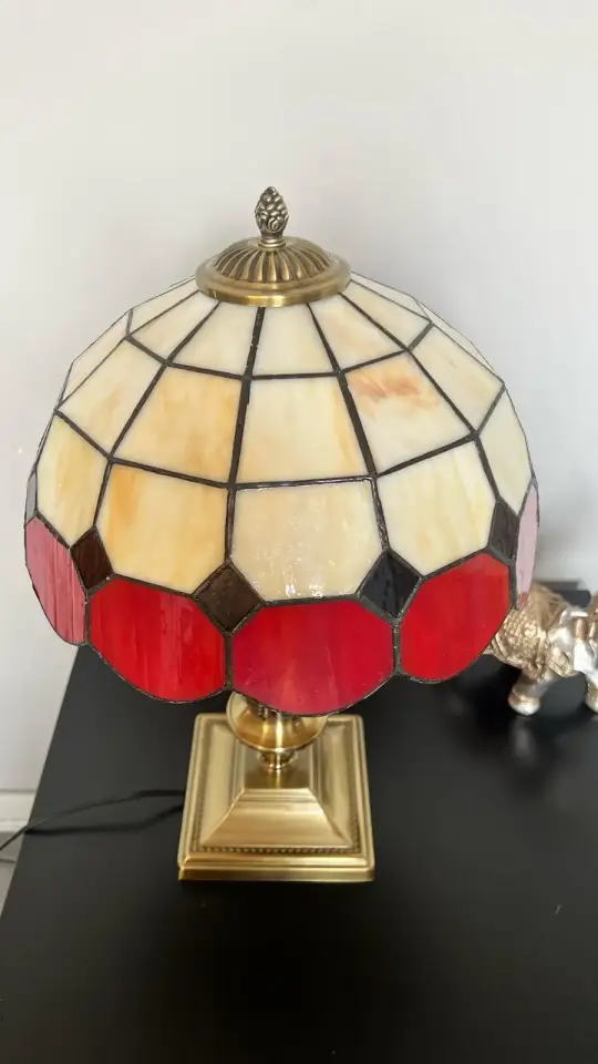 Vitray Abajur Masa Lambası Eskitme Ayak 30Cm (12'') - Kırmızı