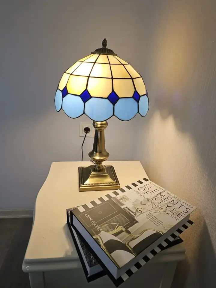 Vitray Abajur Masa Lambası Eskitme Ayak 30Cm (12'') - Mavi