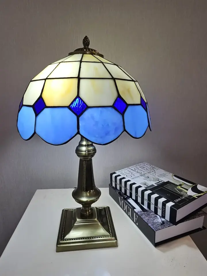 Vitray Abajur Masa Lambası Eskitme Ayak 30Cm (12'') - Mavi
