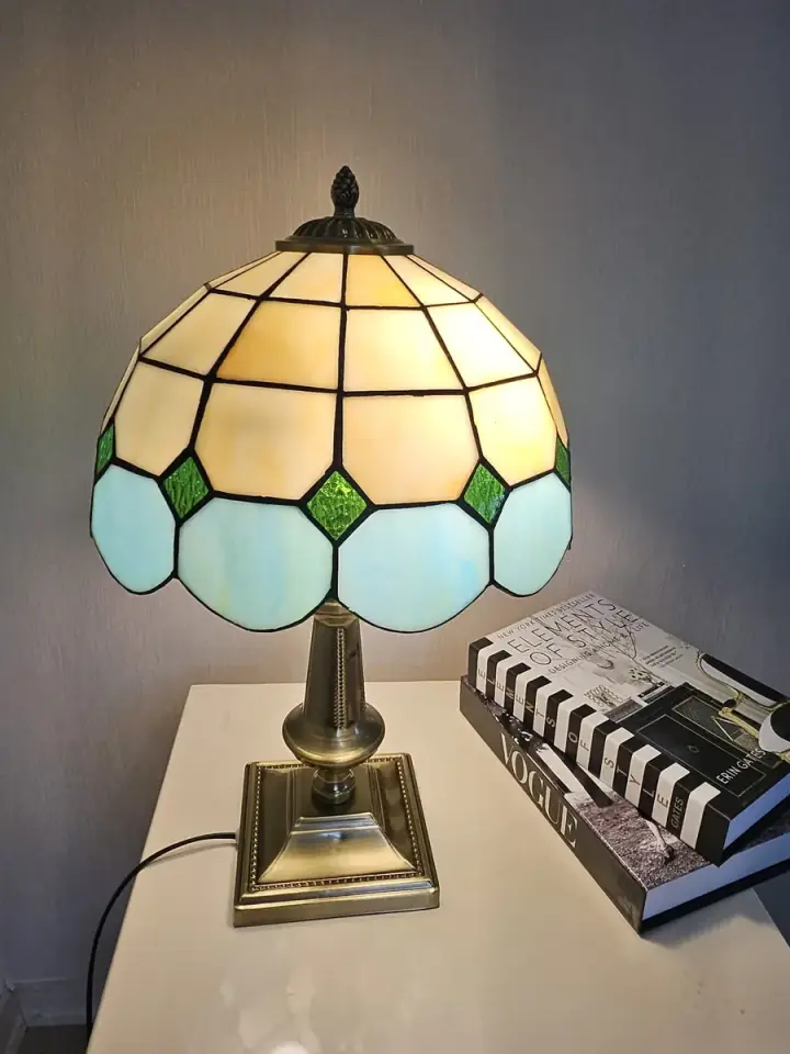 Vitray Abajur Masa Lambası Eskitme Ayak 30Cm (12'') - Yeşil