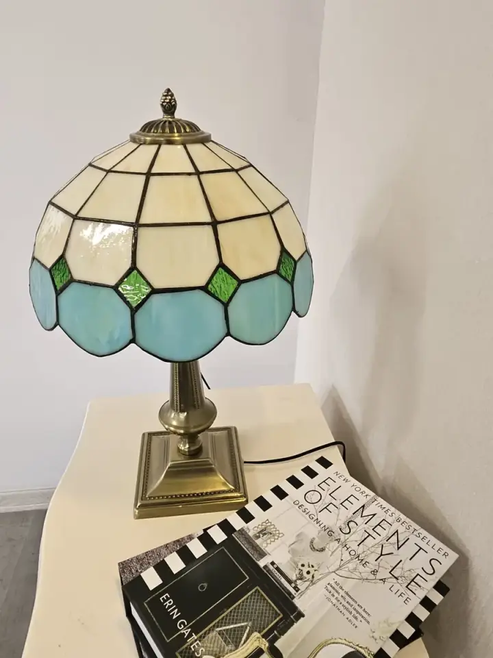 Vitray Abajur Masa Lambası Eskitme Ayak 30Cm (12'') - Yeşil