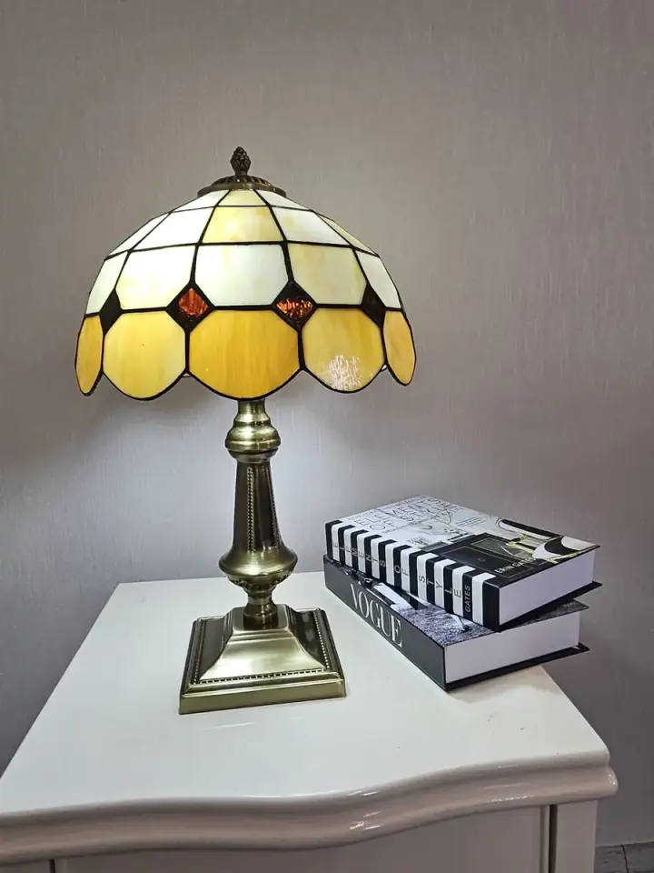 Vitray Abajur Masa Lambası Eskitme Ayak 30Cm (12'') - Kahverengi