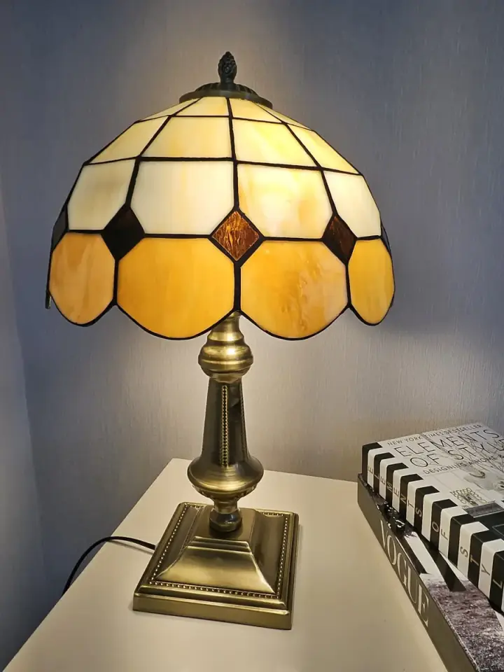Vitray Abajur Masa Lambası Eskitme Ayak 30Cm (12'') - Kahverengi