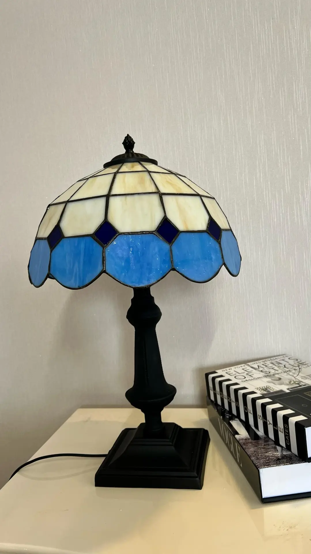 Vitray Abajur Masa Lambası Siyah Ayak 30Cm (12'') - Mavi