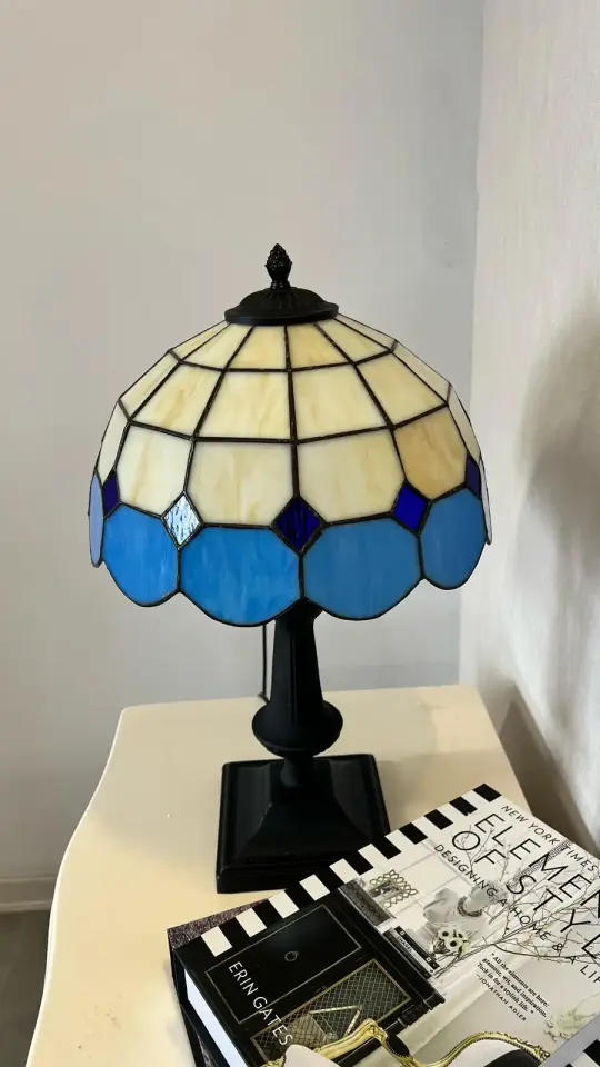 Vitray Abajur Masa Lambası Siyah Ayak 30Cm (12'') - Mavi