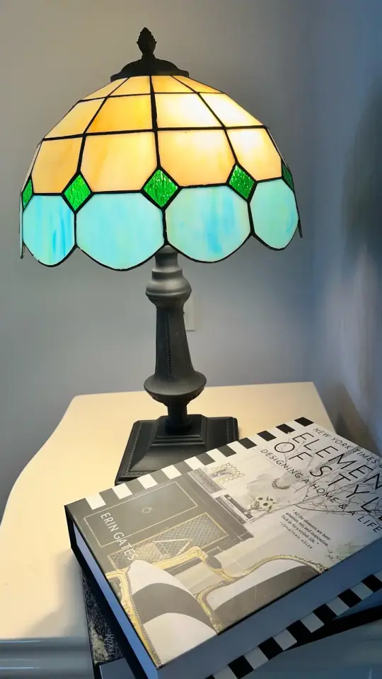 Vitray Abajur Masa Lambası Siyah Ayak 30Cm (12'') - Yeşil