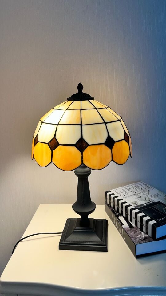 Vitray Abajur Masa Lambası Siyah Ayak 30Cm (12'') - Kahverengi