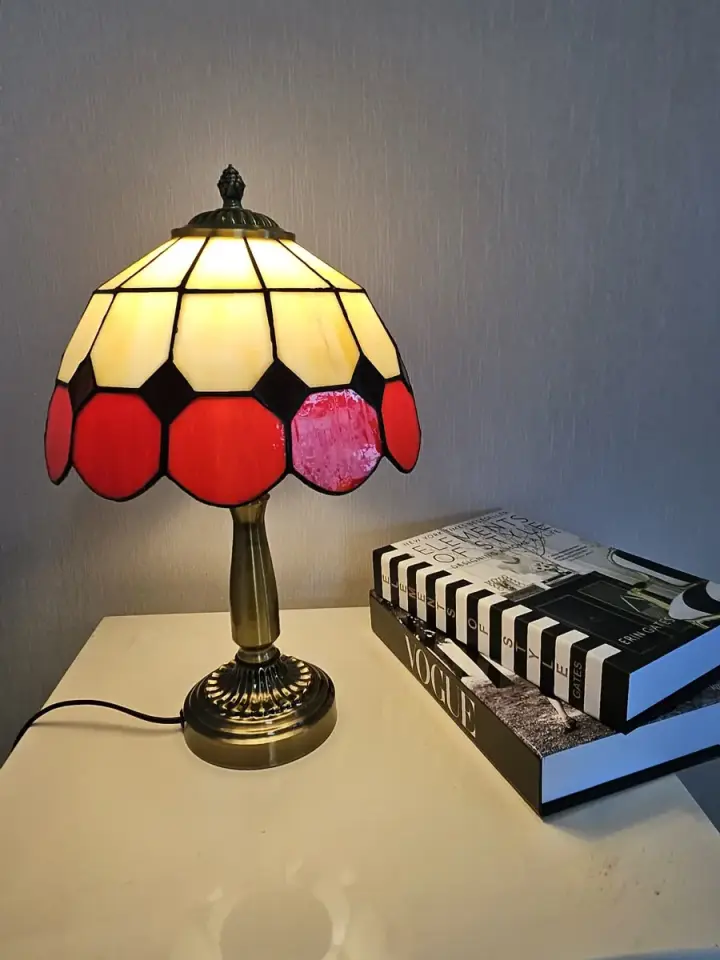 Vitray Abajur Masa Lambası Eskitme Ayak 25Cm (10'') - Kırmızı
