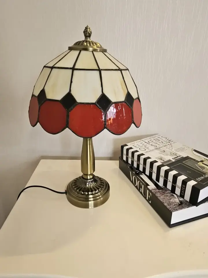 Vitray Abajur Masa Lambası Eskitme Ayak 25Cm (10'') - Kırmızı