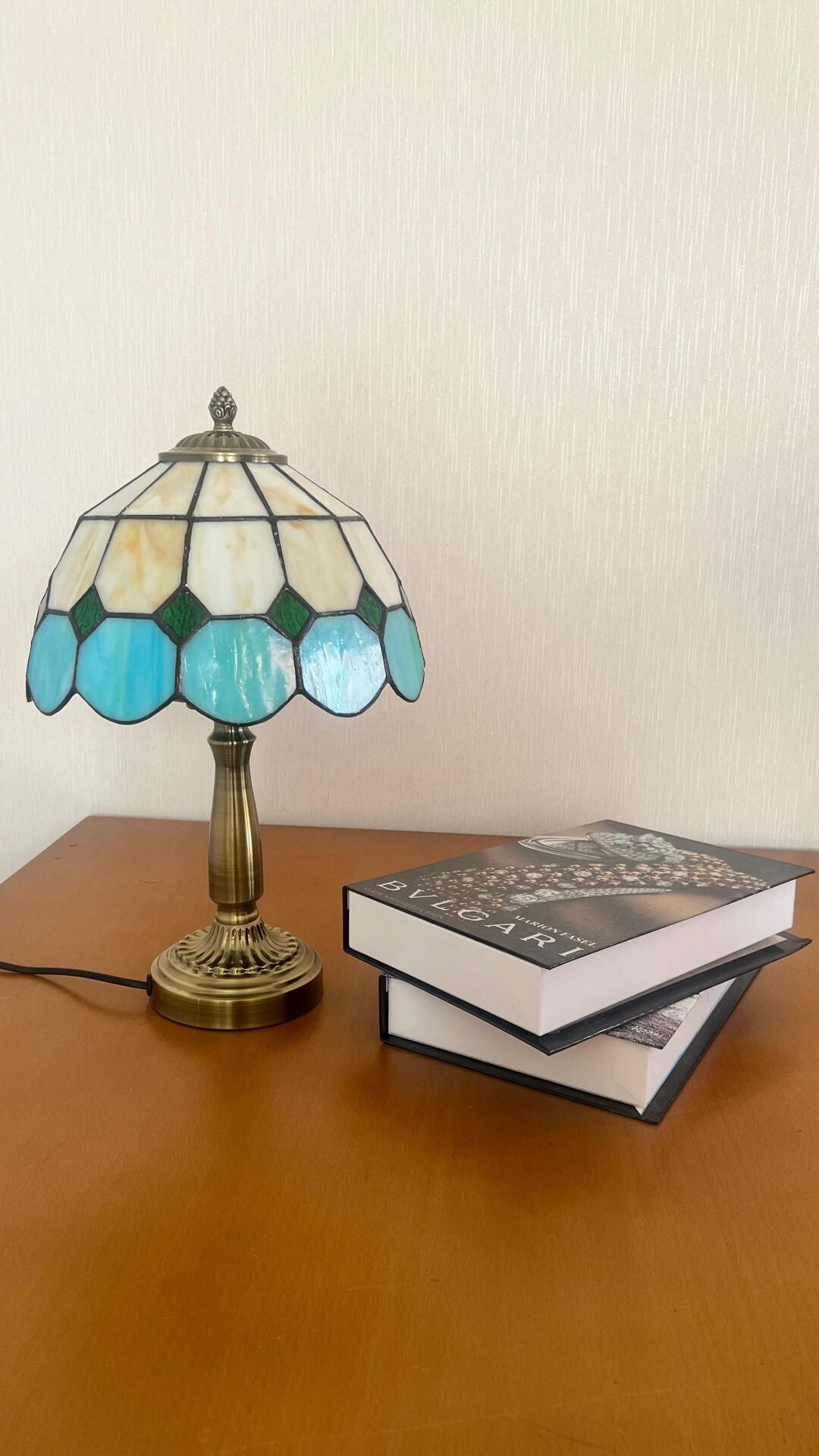 Vitray Abajur Masa Lambası Eskitme Ayak 25Cm (10'') - Yeşil