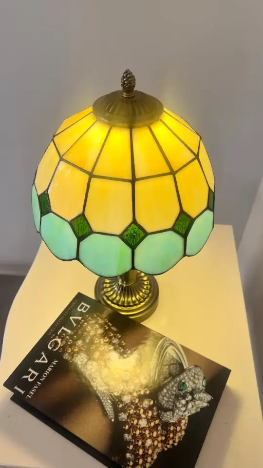 Vitray Abajur Masa Lambası Eskitme Ayak 25Cm (10'') - Yeşil