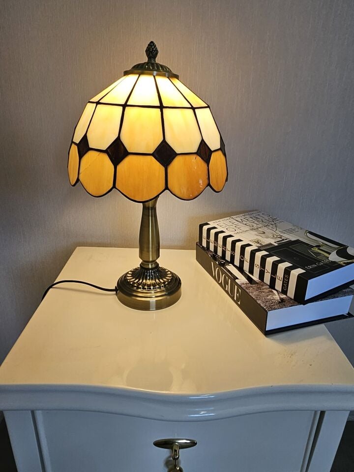 Vitray Abajur Masa Lambası Eskitme Ayak 25Cm (10'') - Kahverengi