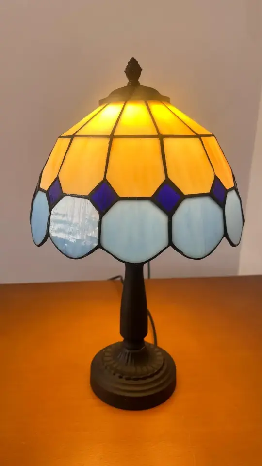 Vitray Abajur Masa Lambası Siyah Ayak 25Cm (10'') - Mavi