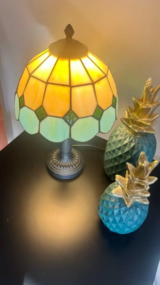 Vitray Abajur Masa Lambası Siyah Ayak 25Cm (10'') - Yeşil