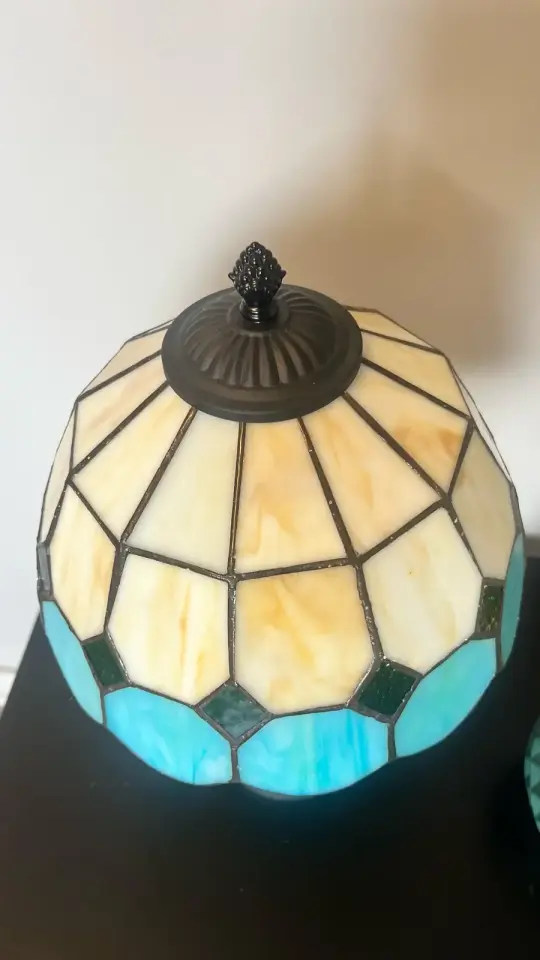 Vitray Abajur Masa Lambası Siyah Ayak 25Cm (10'') - Yeşil