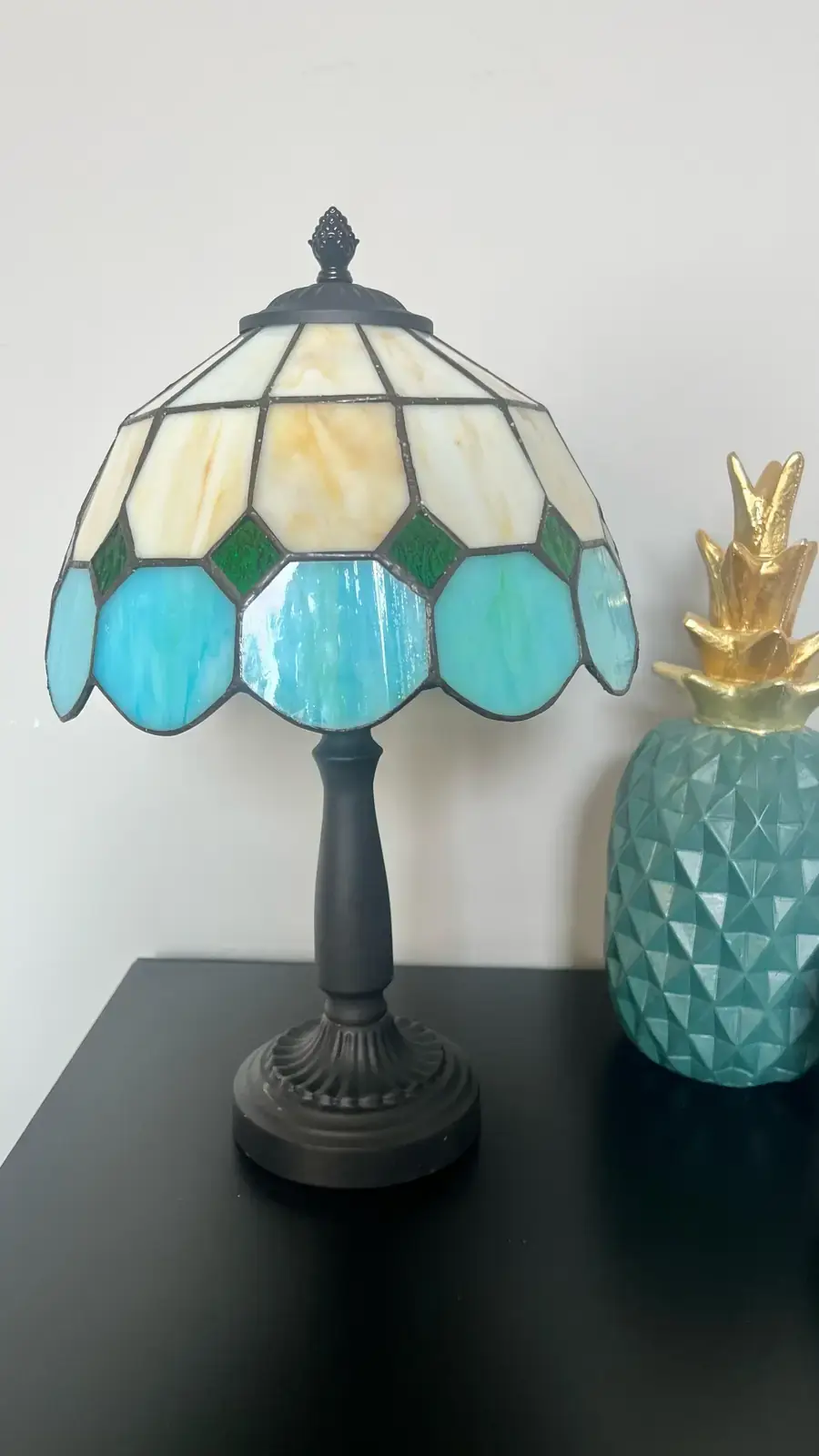 Vitray Abajur Masa Lambası Siyah Ayak 25Cm (10'') - Yeşil