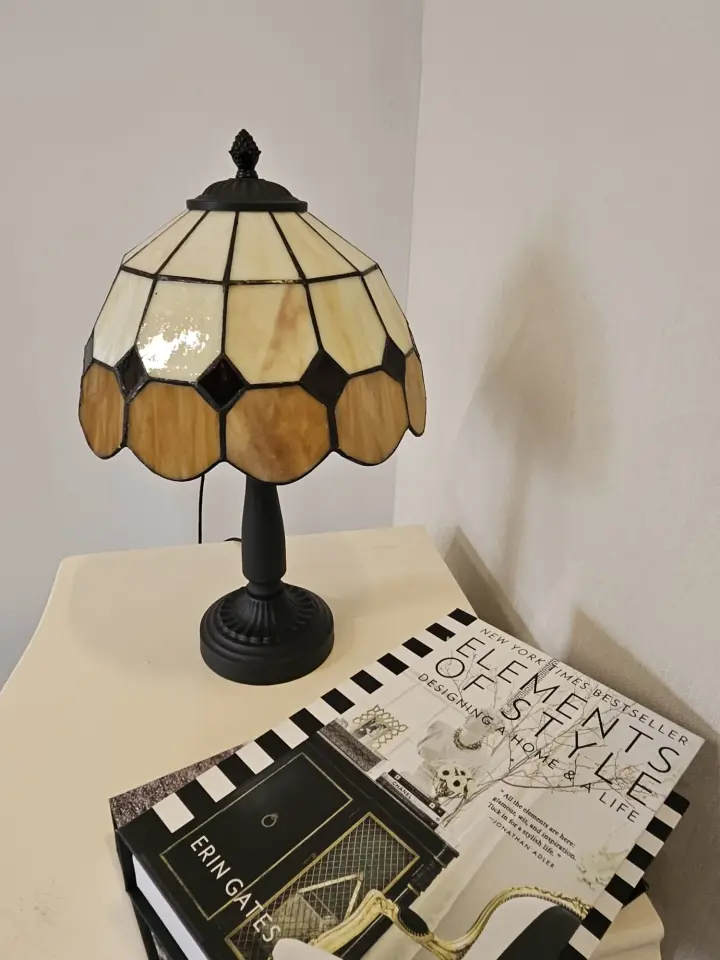 Vitray Abajur Masa Lambası Siyah Ayak 25Cm (10'') - Kahverengi