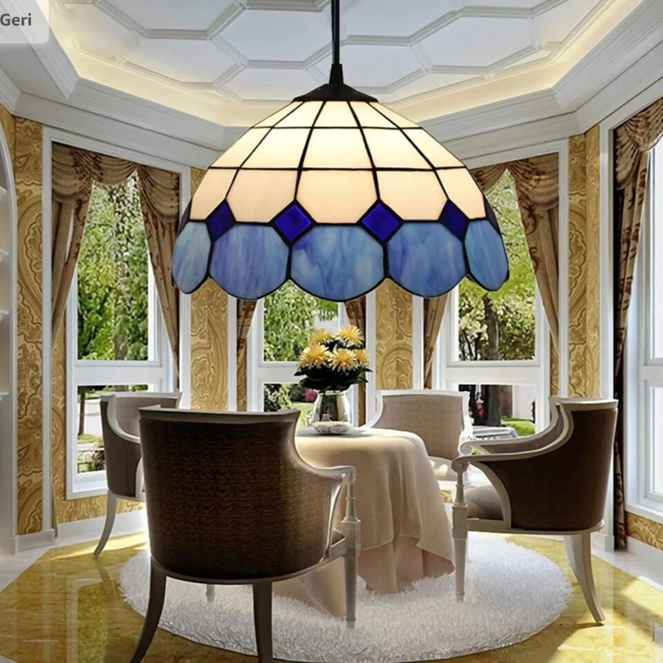 Vitray Sarkıt Avize 30Cm (12'') - Mavi