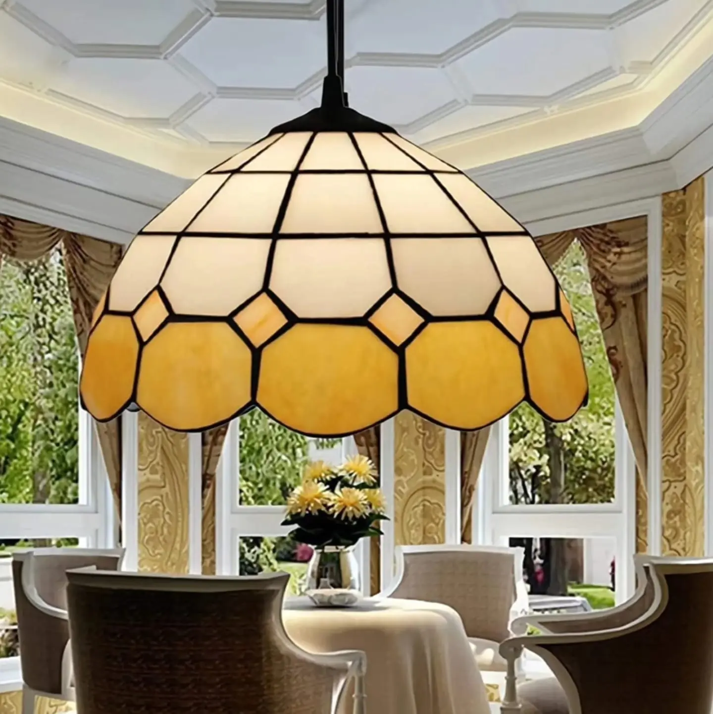 Vitray Sarkıt Avize 30Cm (12'') - Kahve